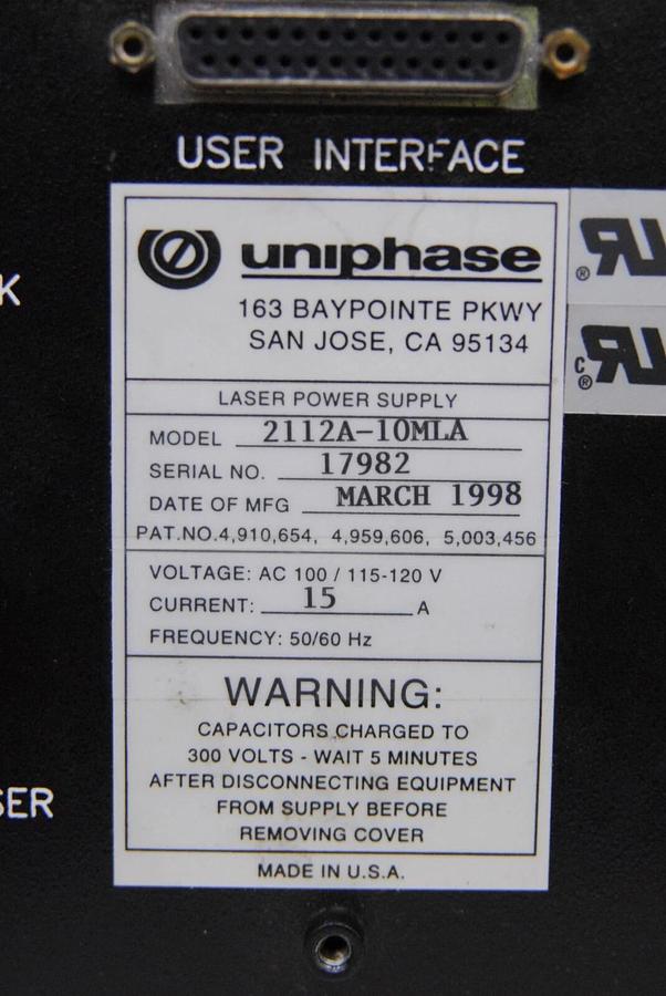 Used Uniphase 2112A-10MLA Laser Power Supply 115V 15A