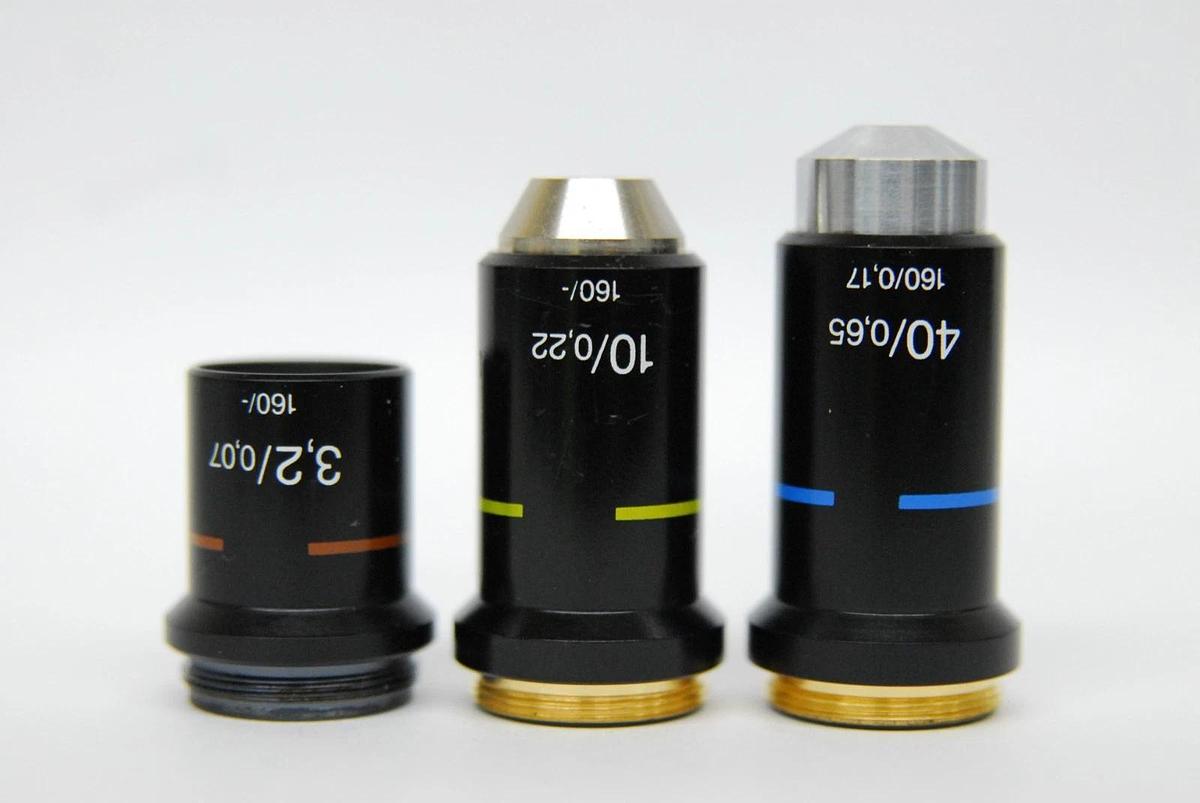 Used Zeiss 3.2x/10x/40x Objective Set (460100-9904, 460400-9904, 460700-9903)