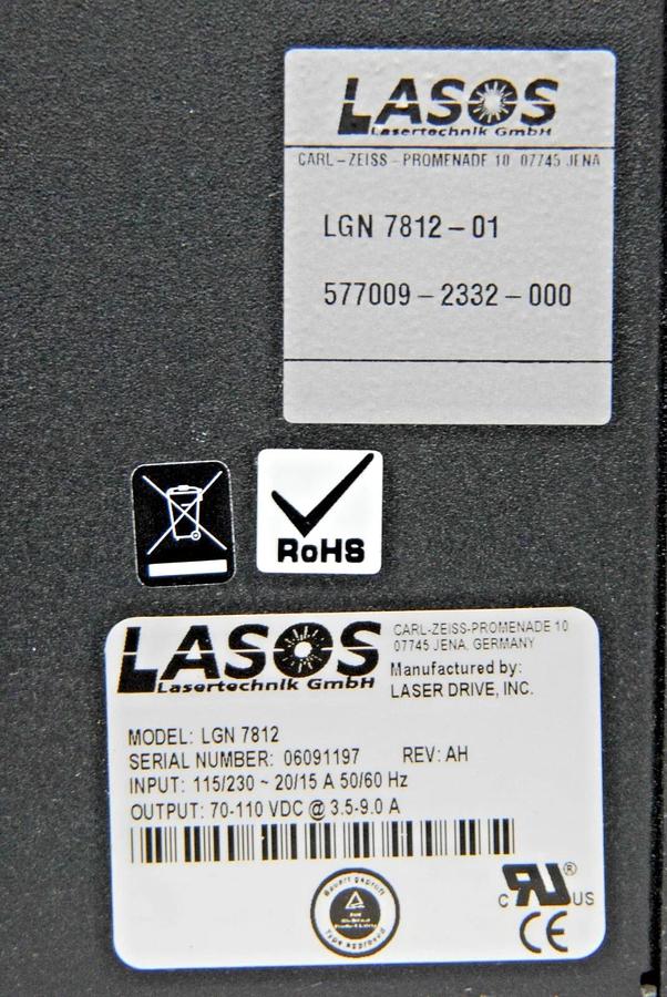 Used Lasos LGK 7812 ML4 Ar-Ion Laser 450-530nm W/ LGN 7812 Power Supply - LMS 510
