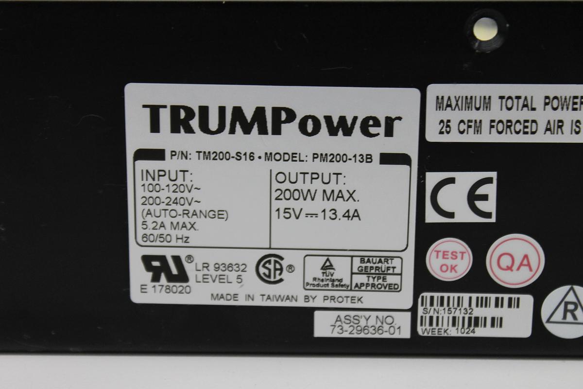 Used TRUMPower PM200-13B 15V 13.4A Power Supply