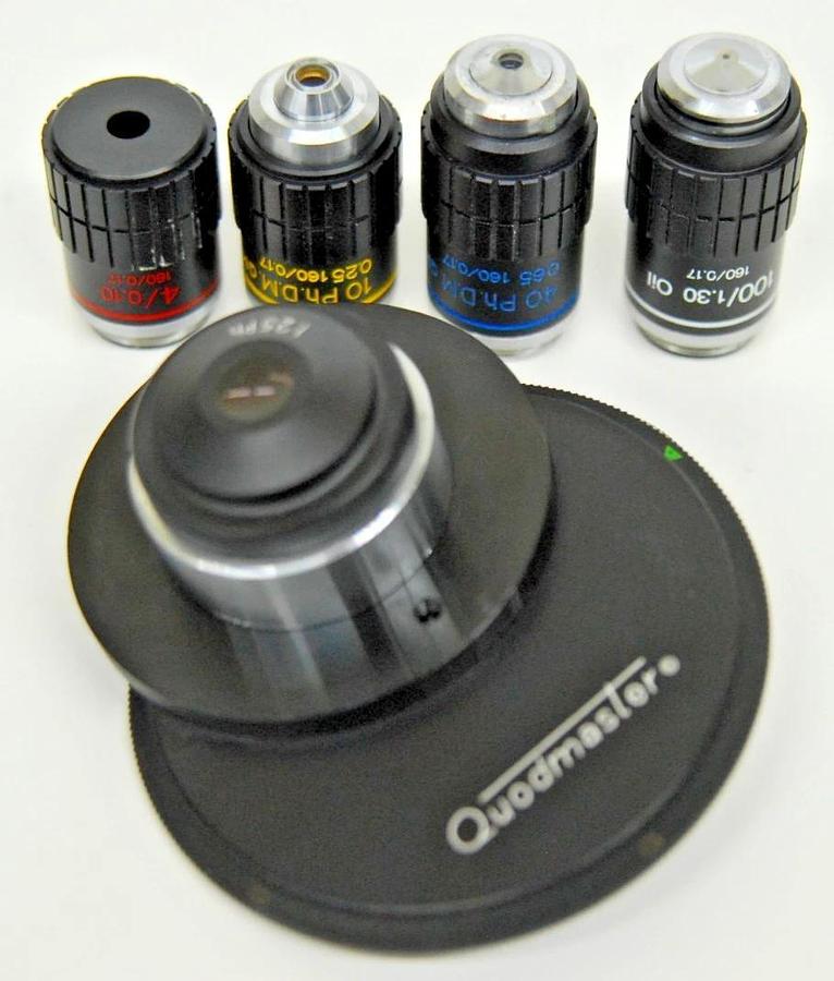 Used Swift 4x/10x Ph/40x Ph DM/ 100x Oil Objective Set W/ Quodmaster 1.25pH Condenser