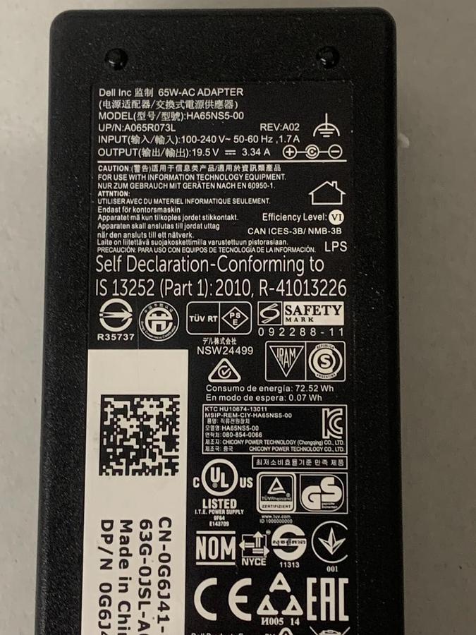 Used HA65NS5-00 AC ADAPTER 19.5V INSPIRON 7786