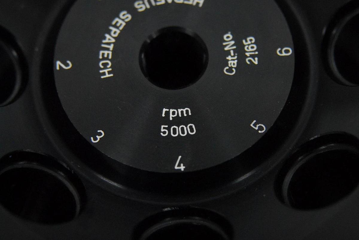 Used Heraeus Sepatech 2165 Fixed Angle 5000 RPM Centrifuge Rotor W/ Tubes