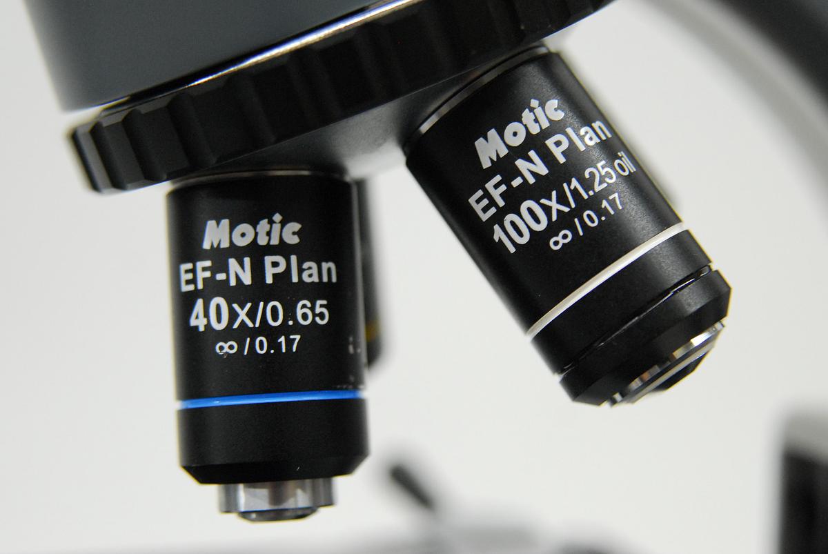 Used Motic BA210 Binocular Microscope W/ EF-N Plan 4/10/40/100 Objectives