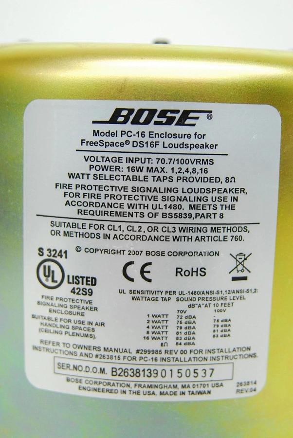 Used Bose Free Space DS16F Loudspeaker Ceiling Mounted Speaker W/ PC-16 Enclosure