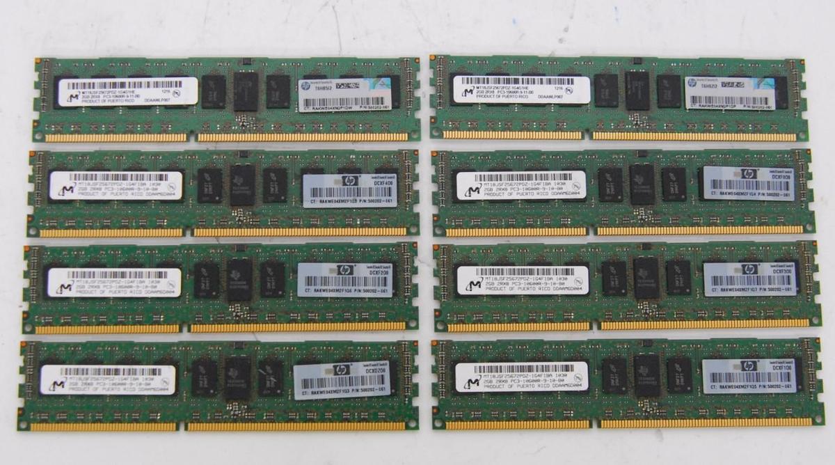 Used Micron 16GB (8x2GB) MT18JSF25672PDZ-1G4F1BA 2GB 2Rx8 PC3-10600R (500202-061)