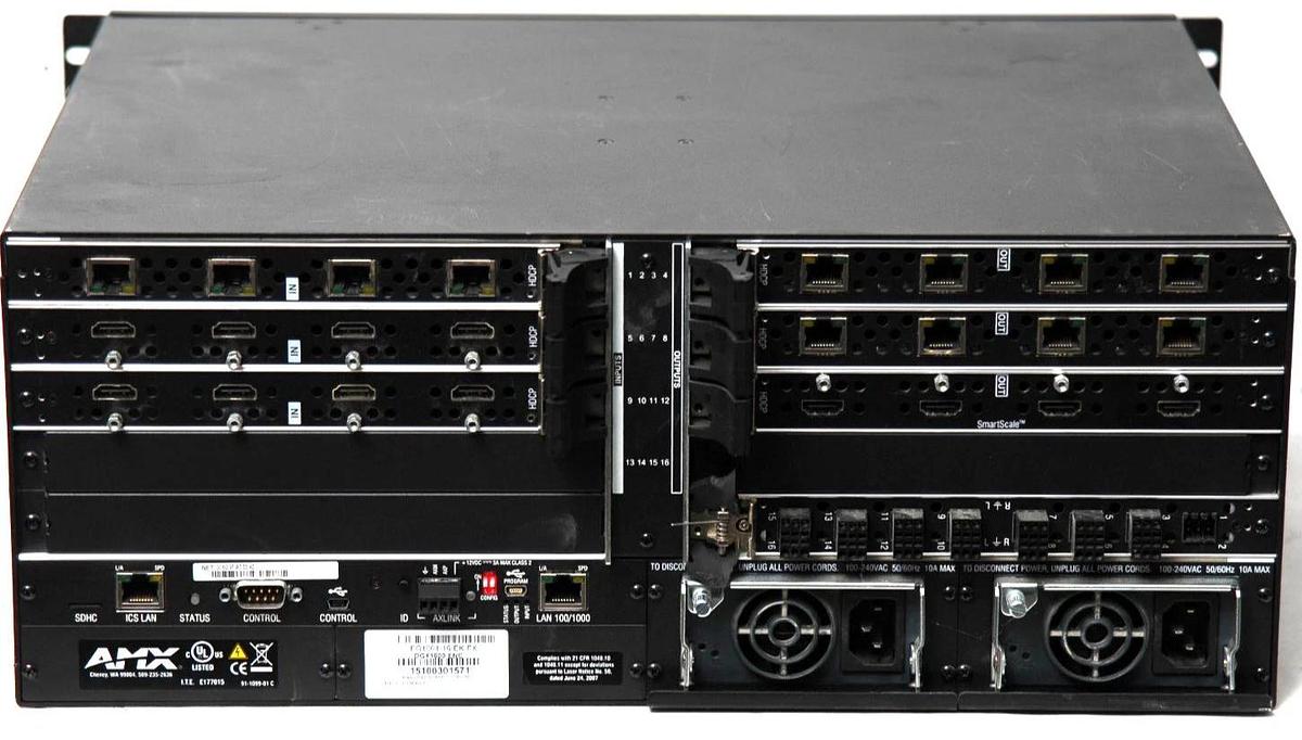 Used AMX Enova DGX1600-ENC Digital Media Switcher With 3 DGX-I-DXL,4 DGX-I-HDMI Cards