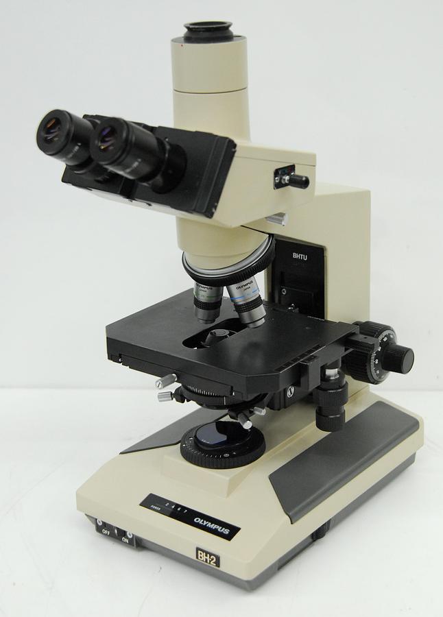 Used Olympus BH-2 BHTU Trinocular Microscope W/ DPlan 4/10/20/40 Objectives