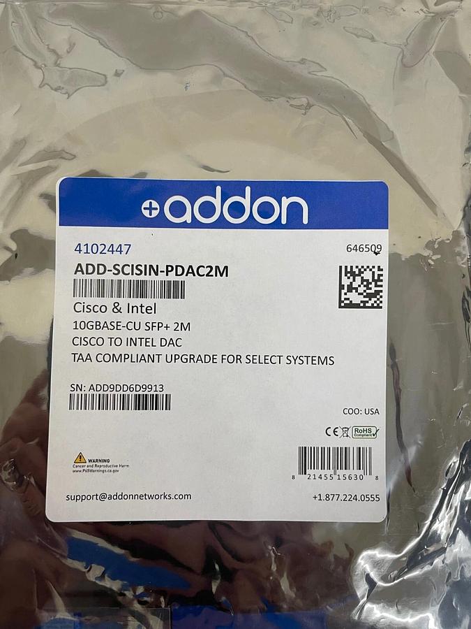 Used AddOn ADD-SCISIN-PDAC2M 10GBase-CU SFP+ 2m Cisco to Intel DAC