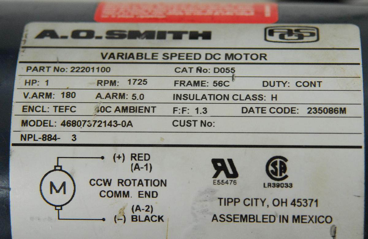 Used Gearmotors Series 3000 CBN3253-S-B3-U-56C-NM Gearbox w/ A.O.Smith 46807372143-0A 1725 RPM Motor