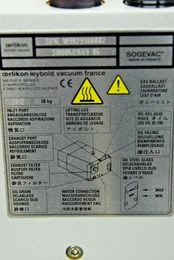 Used Oerlikon Leybold Sogevac SV16 109829900002 Vacuum Pump 230V