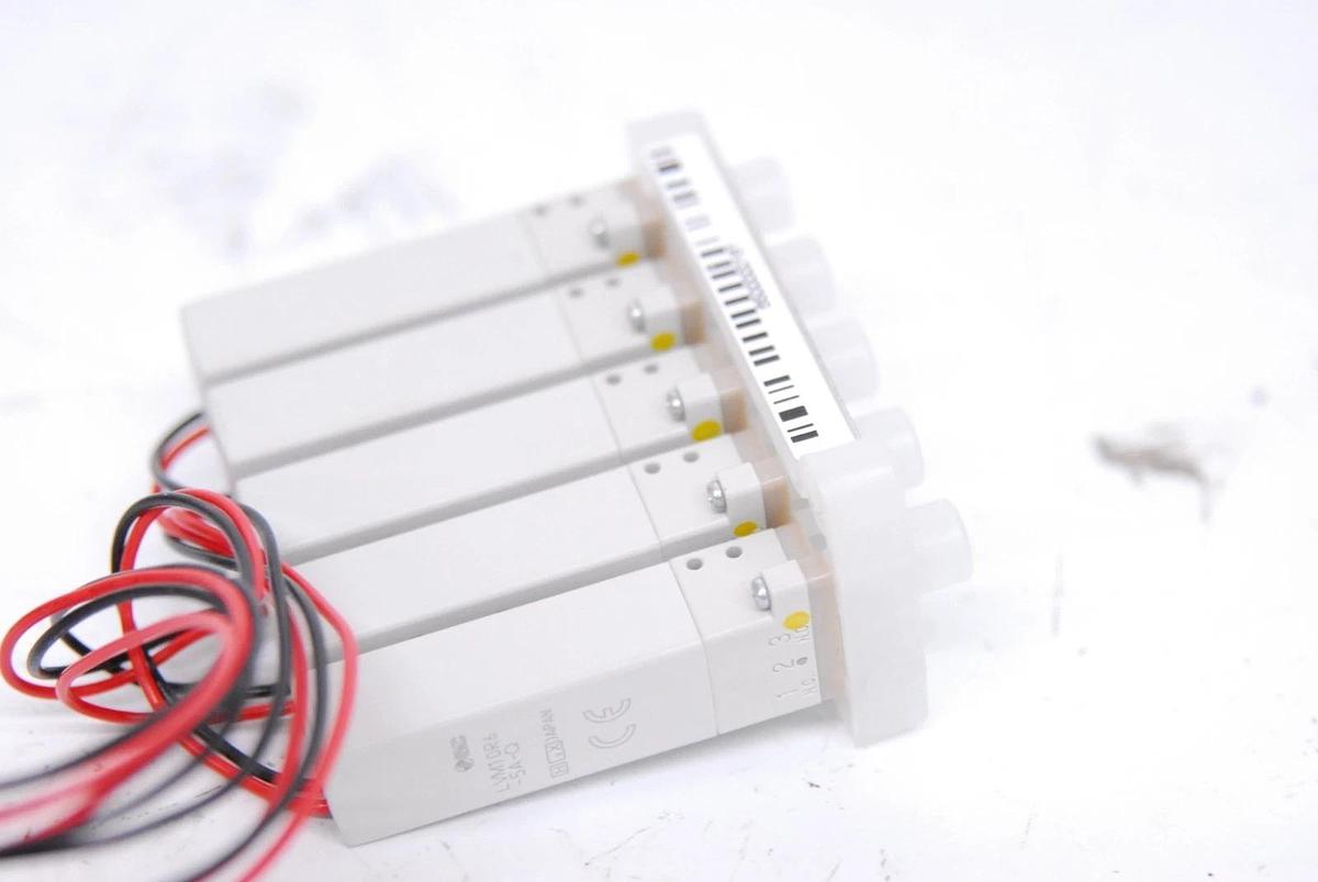 Used SMC LVM10R6-5A-Q 2-Port Solenoid Valve - Lot of 5 on ZR-DE Manifold