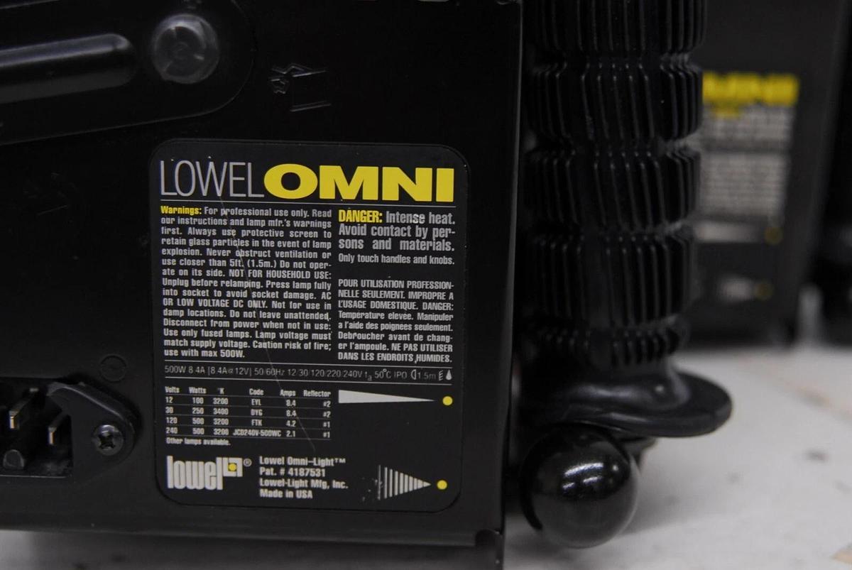 Used 2 Lowel OMNI and 1 Lowel TOTA Lights W/ Hard Case,  Stands, Power Cords and More