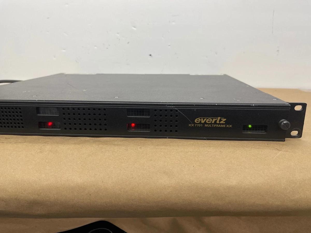Used Evertz 7701 1RU Multiframe /W 7711UC-HD, 7760CCM-HD, 7736CD2-A4 Cards