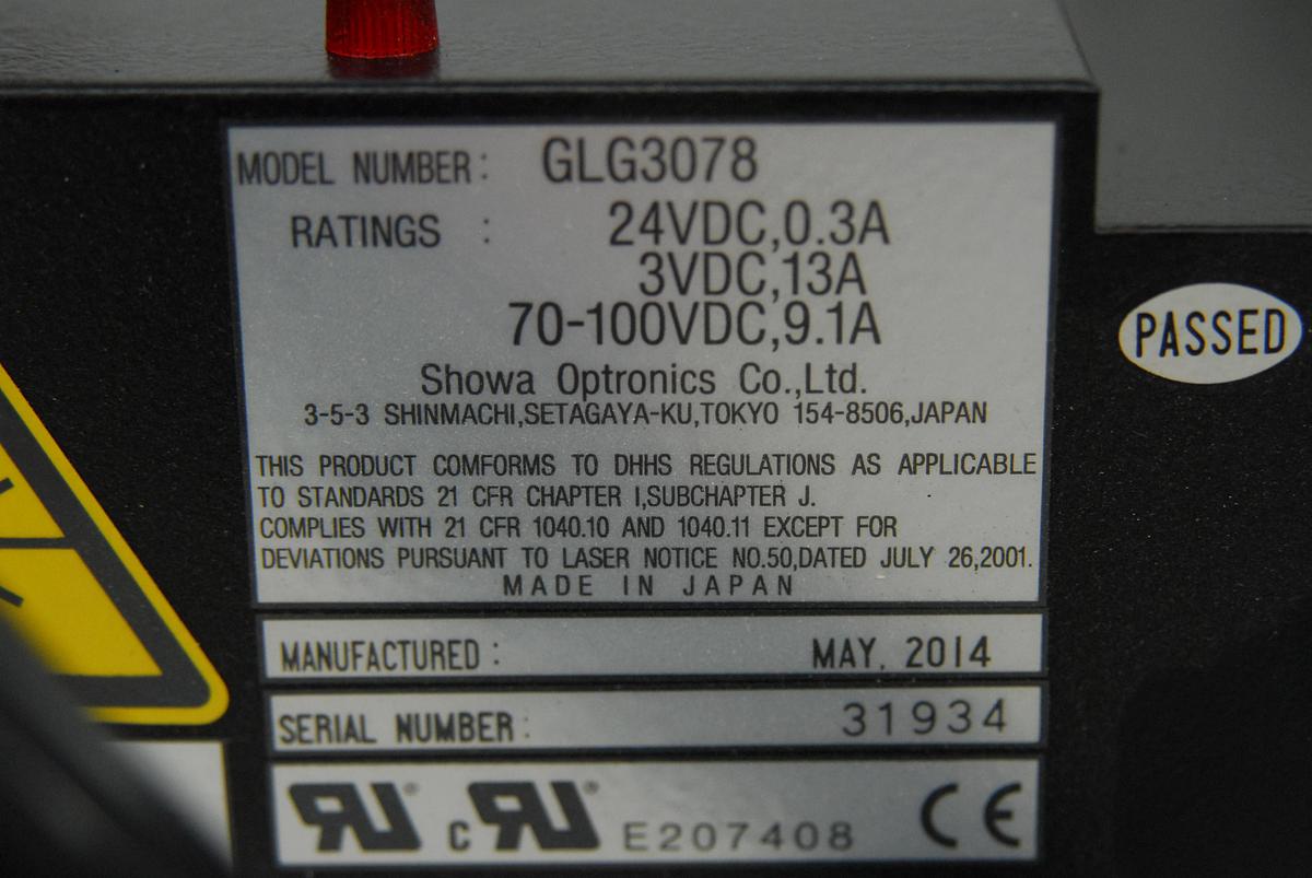 Used Showa Optronics GLG3078 Argon Laser 450-515nm 150mW W/ GLS3078 Power Supply
