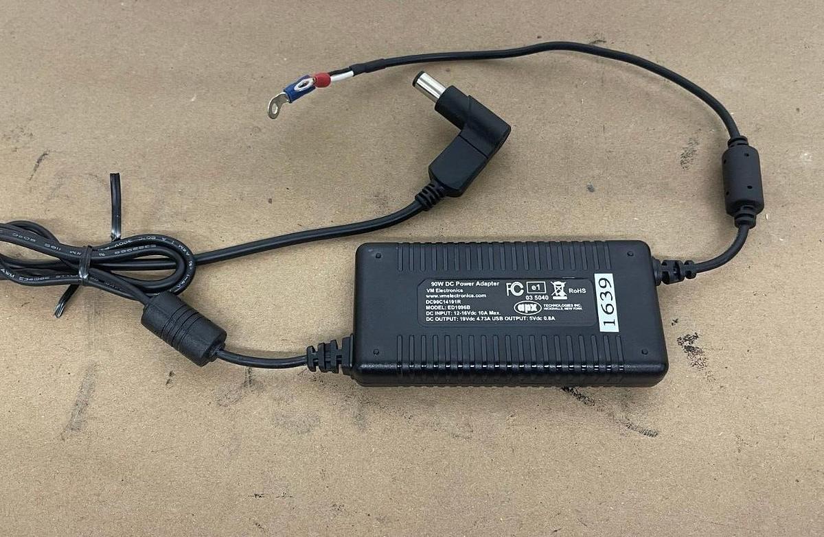 Used VM Electronics ED1096B, 12-16V DC in - 19V DC and USB out, 90W Power Converter