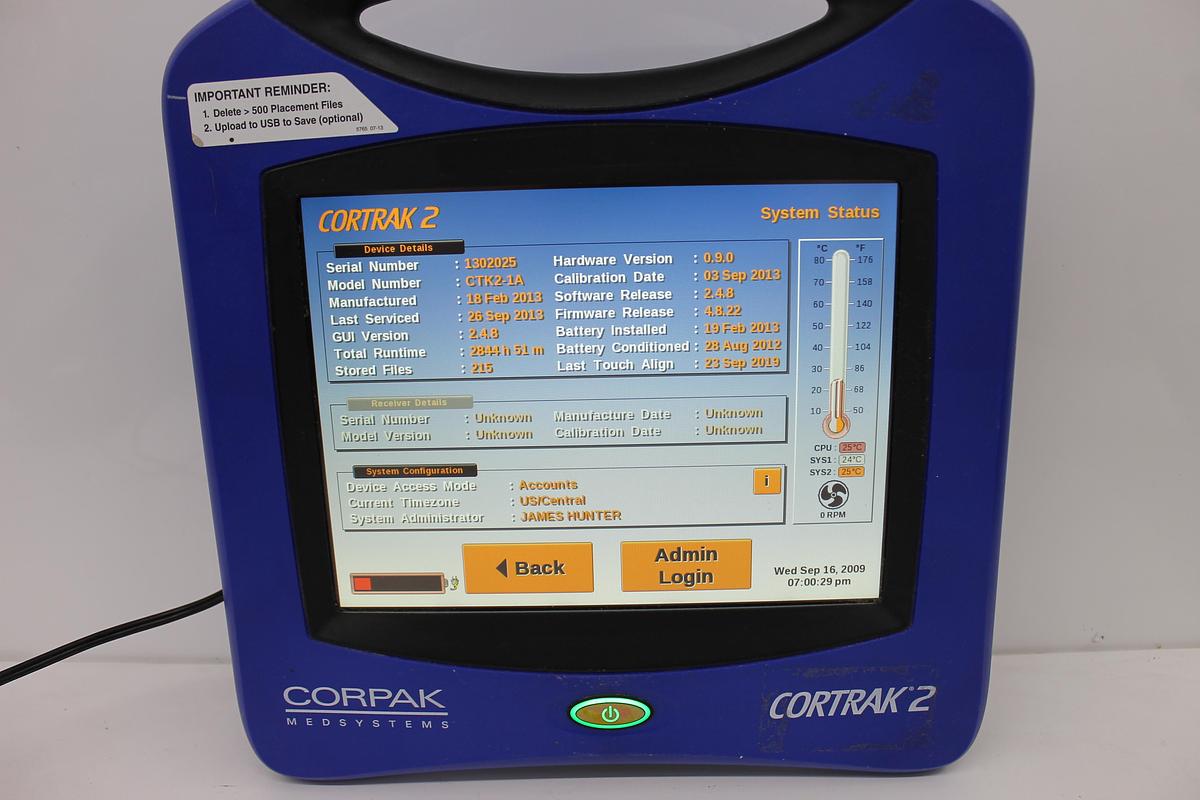 Used CORPAK CORTRAK 2 Enteral Access Device Ref 3700 Console - For Parts or Repair