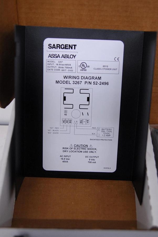 SARGENT 3267 Remote Power Supply Option/Control 52-2496 *New Open Box*