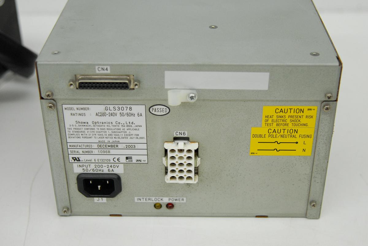 Used Showa Optronics GLG3078 Argon Laser 450-515nm 150mW W/ GLS3078 Power Supply