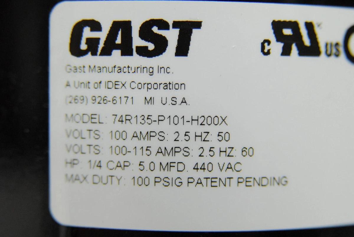 Used GAST 74R135-P101-H200X 100-115V Air Compressor - BD FACSAria II Fluidics Cart