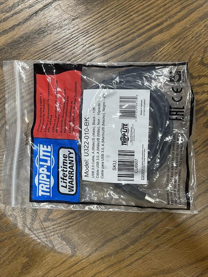 Used TRIPP LITE 10-Feet USB 3.0 Cable, Black (U322-010-BK, CU8907)