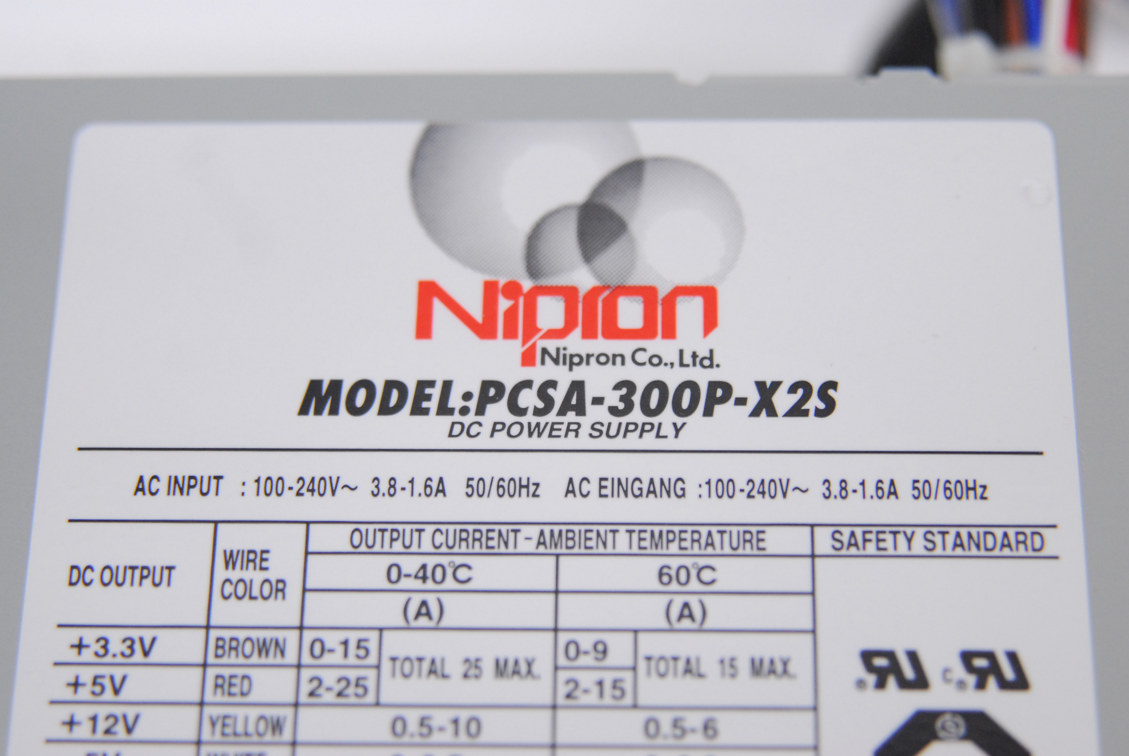 Used Nipron PCSA-300P-X2S 300W Industrial 20-Pin Power Supply - Nikon Eclipse C1