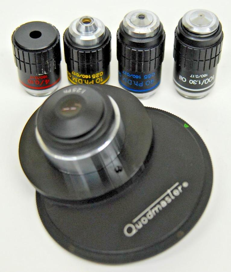 Used Swift 4x/10x Ph/40x Ph DM/ 100x Oil Objective Set W/ Quodmaster 1.25pH Condenser