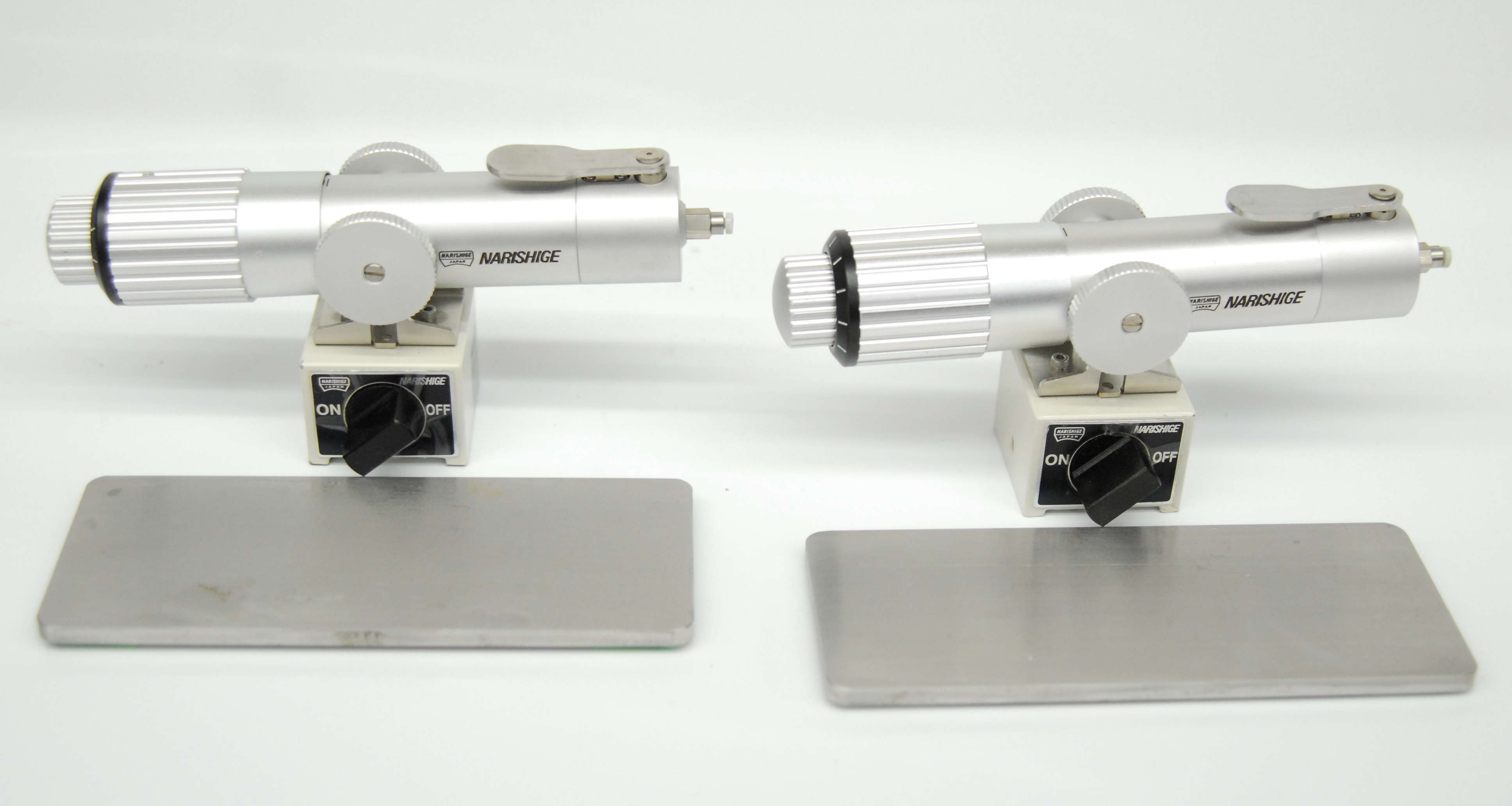 Used Narishige IM-11-2A Pneumatic Microinjectors w/ HI-9 Holders Magnetic Bases - Lot of 2