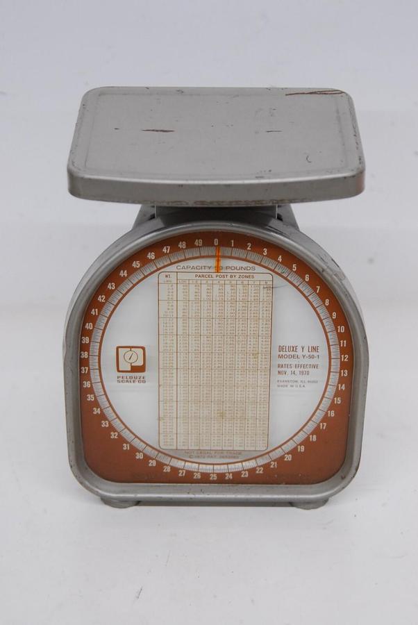 Used Vintage Pelouze Scale Y-50-1 1970s Postal Scale 50Lbs 5" x 4" platform