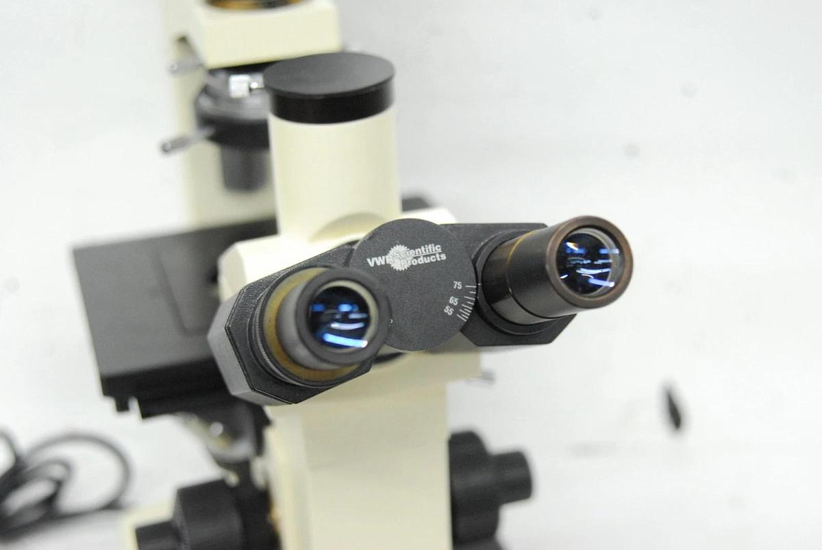 Used VWR VistaVision Inverted Trinocular Microscope W/ 10x, 25x PL L Objectives