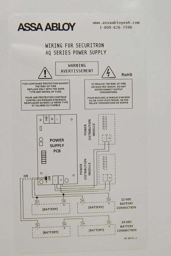 Used Securitron AQD2-8F8R1 Dual-voltage Switching Power Supply w/ Fire Trigger