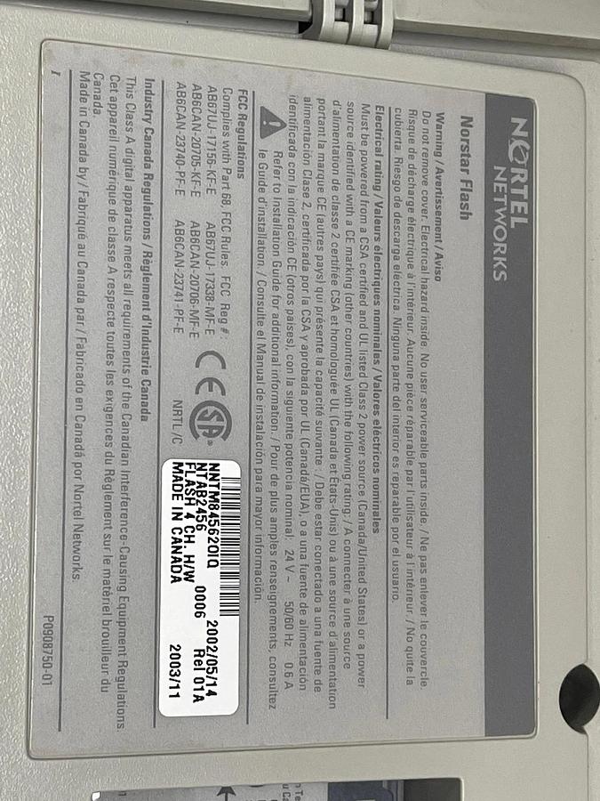 Used Nortel NTAB2456 Viocemail W/ NTAB2385 Flashcard, NTAB2385 Expansion, A/C Adapter