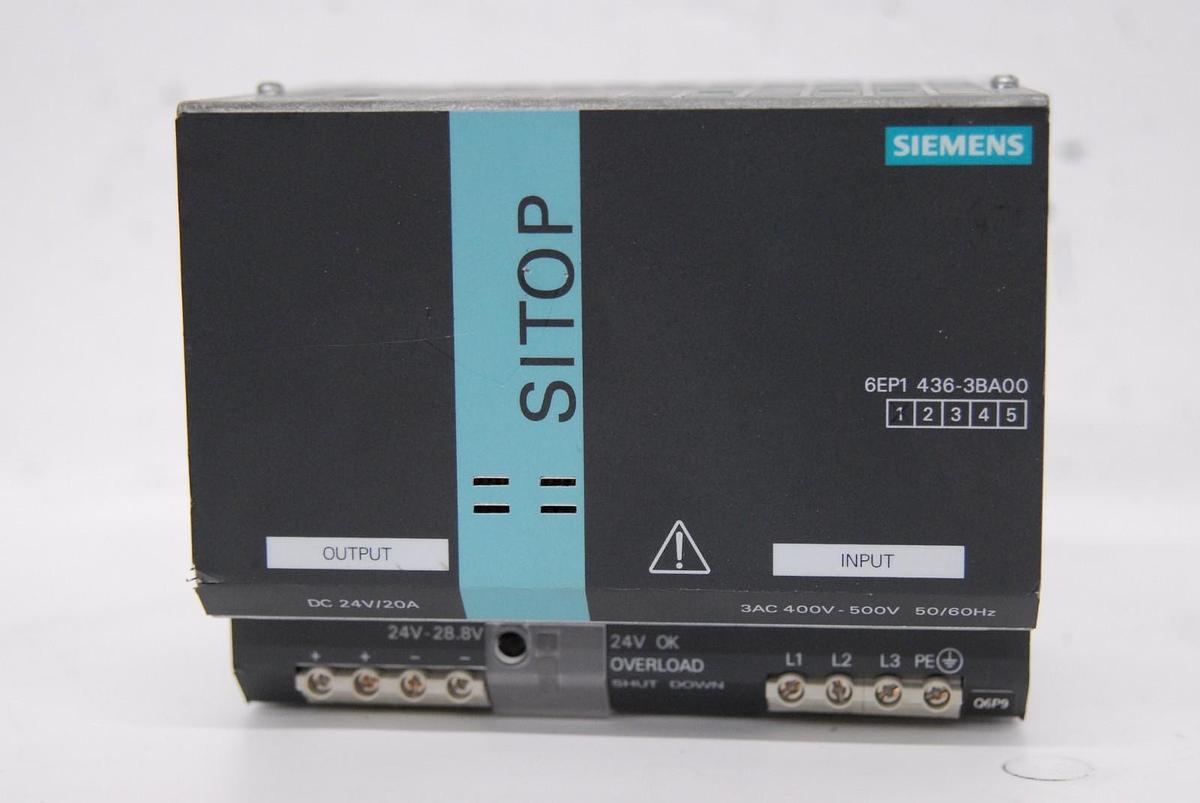 Used Siemens 6EP1 436-3BA00 SITOP Power 20 Power Supply (DC: 24V/20A, 3AC 400-500V)