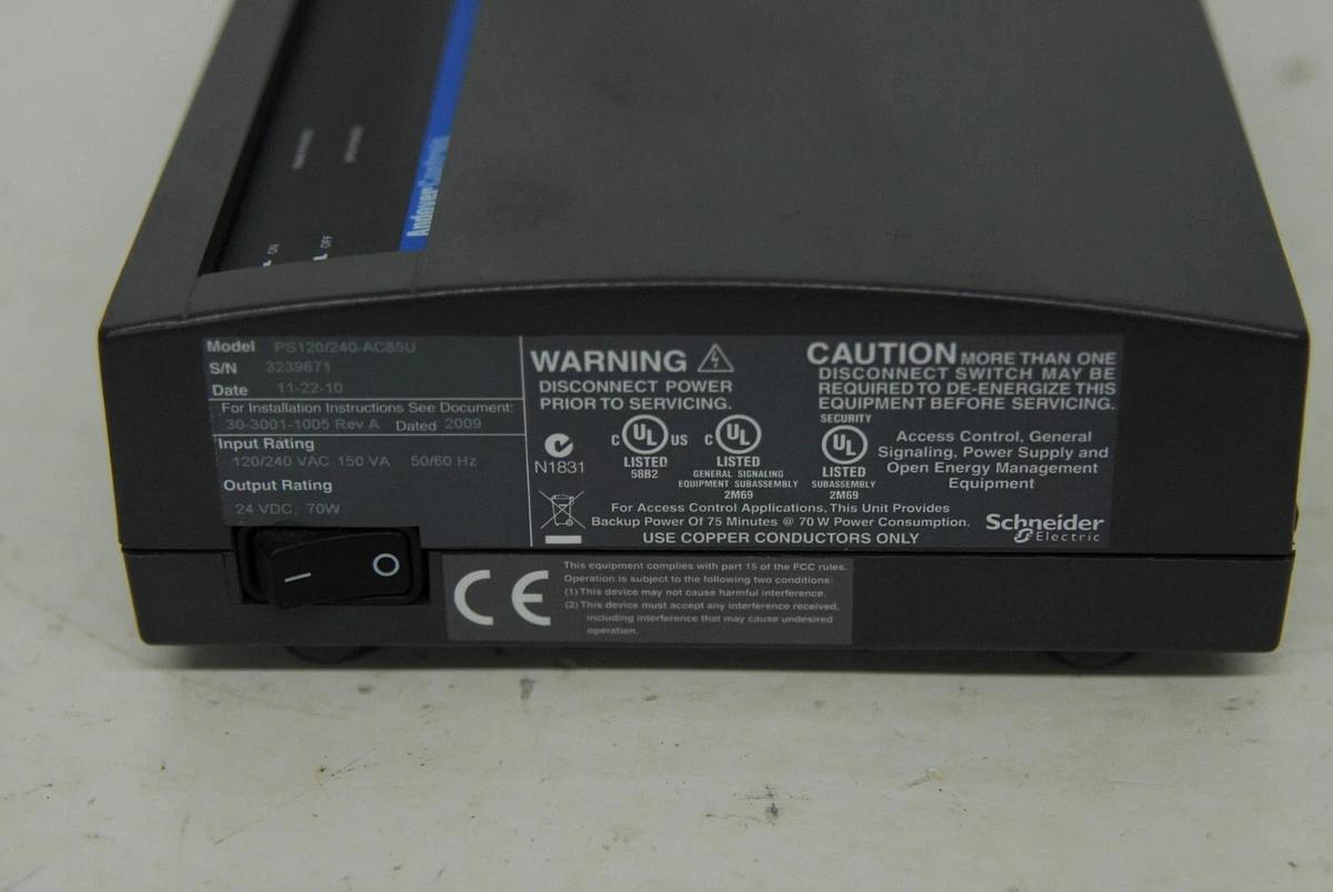 Used Schneider Andover Controls PS120/240-AC85U Power Supply (24VDC, 70W)