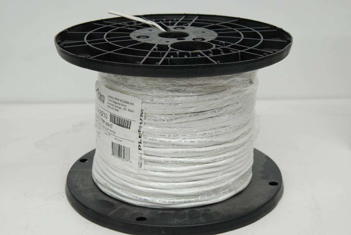 Used Liberty 10-2C-TTP-WHT 500ft 2-Wire 10AWG Plenum-Rated Audio Cable