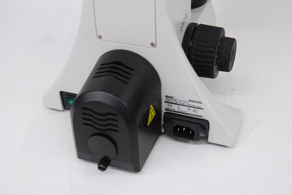Used Motic BA400 Trinocular Phase Contrast Microscope W/ Plan 10/20/40/100 Objectives