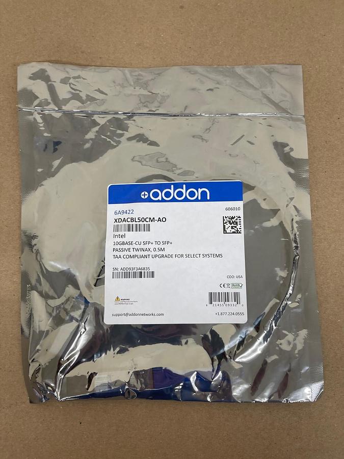 Used AddOn XDACBL50CM-AO Intel 10GBase-CU SFP+ to SFP+