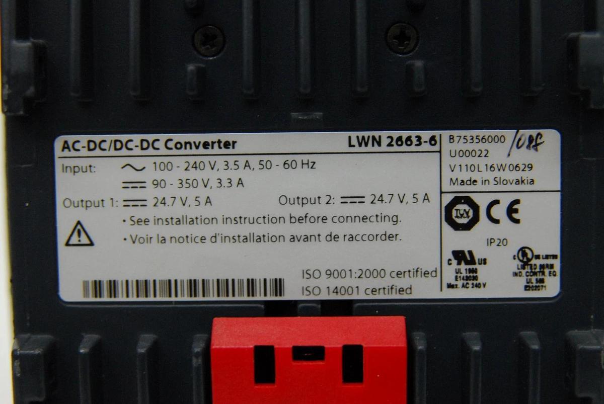 Used Power-One LWN 2663-6 AC-DC/DC-DC Convert Select 24.7V Dual Output Power Supply