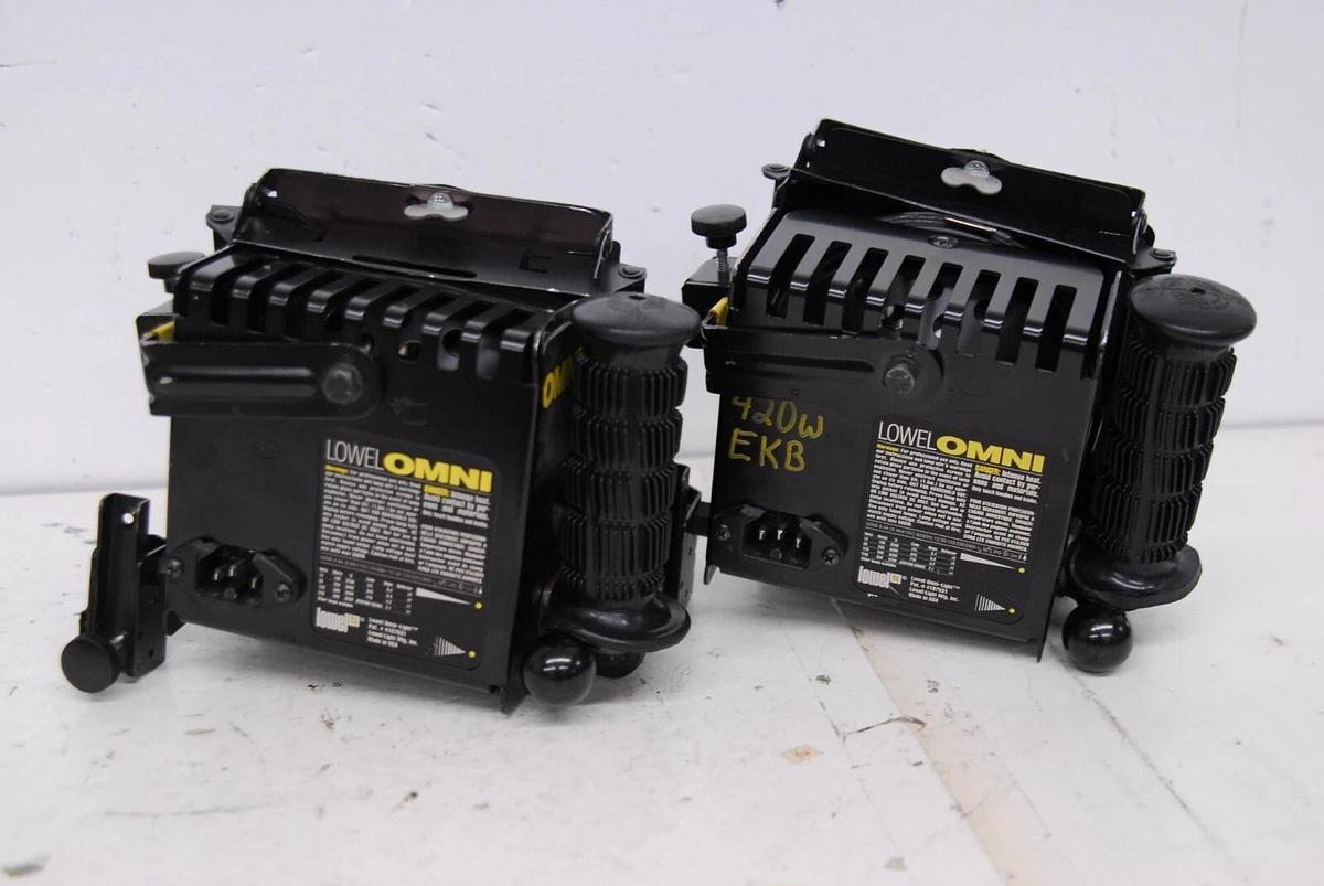 Used 2 Lowel OMNI and 1 Lowel TOTA Lights W/ Hard Case,  Stands, Power Cords and More