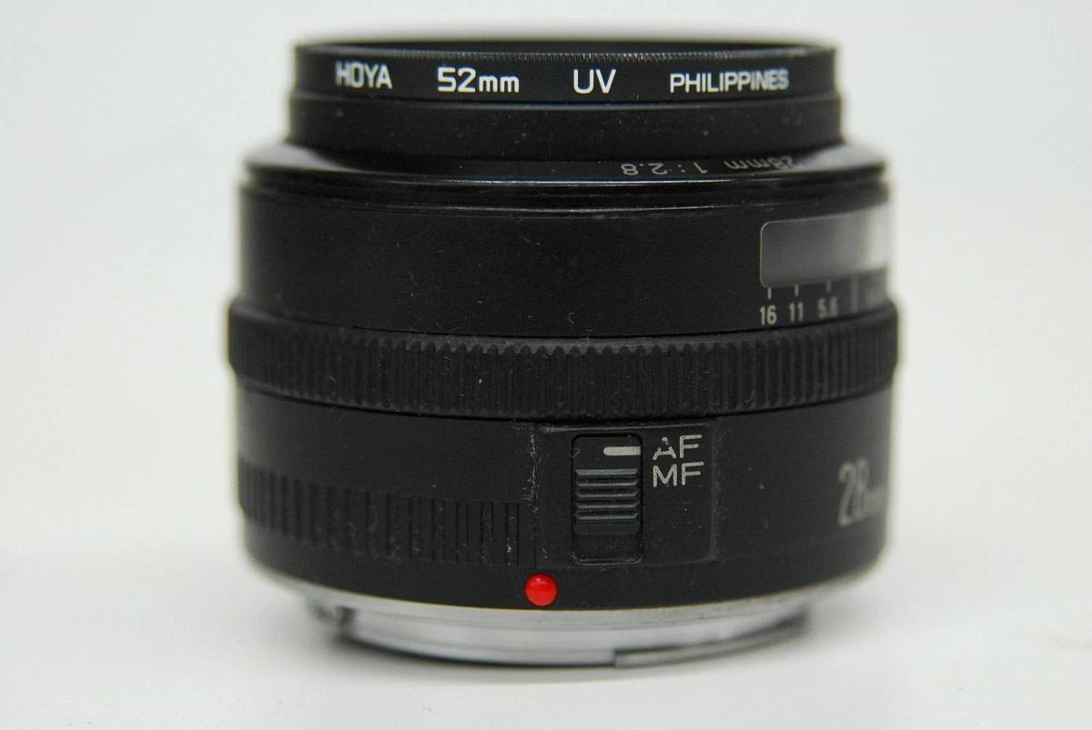 Used Canon EF 28mm 1:2.8 EOS Lens W/ HOYA 52mm UV Filter