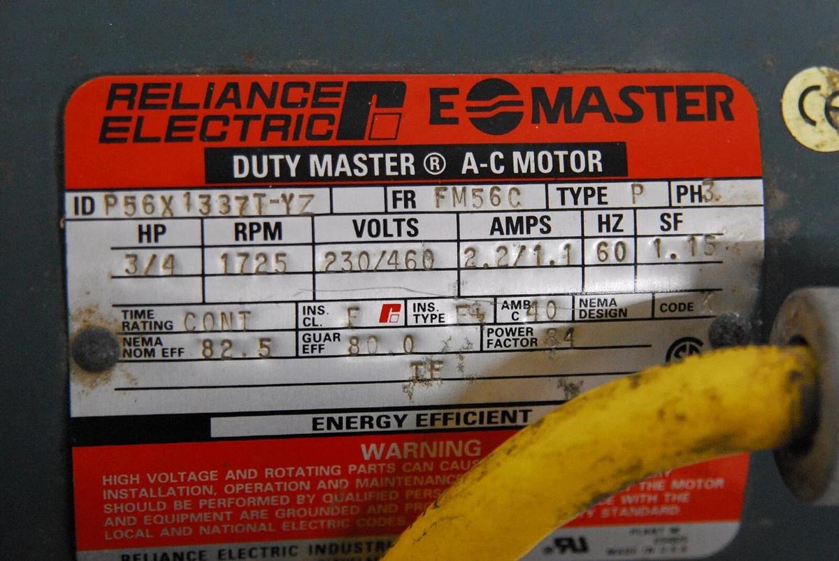 Used Reliance P56X1337T-YZ Duty Master AC Motor W/ Dodge Tigear MR94755 Gear Reducer