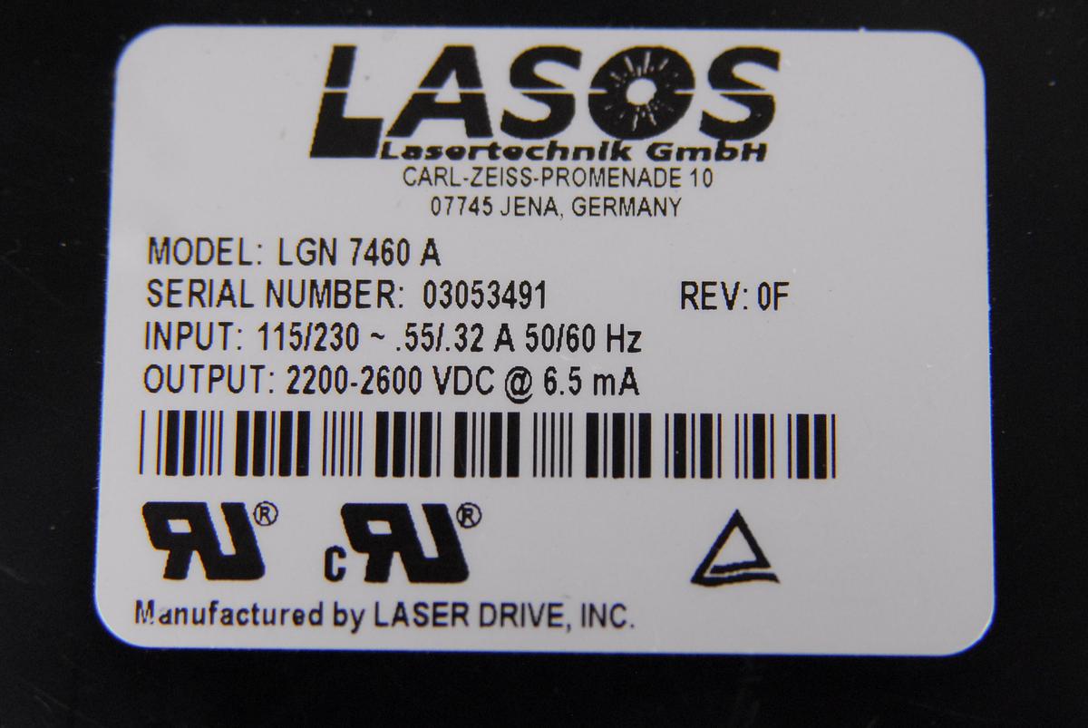 Used Lasos LGK 7628-1 He-Ne 633nm Laser Tube Head (Red) w/ LGN 7460 A Power Supply