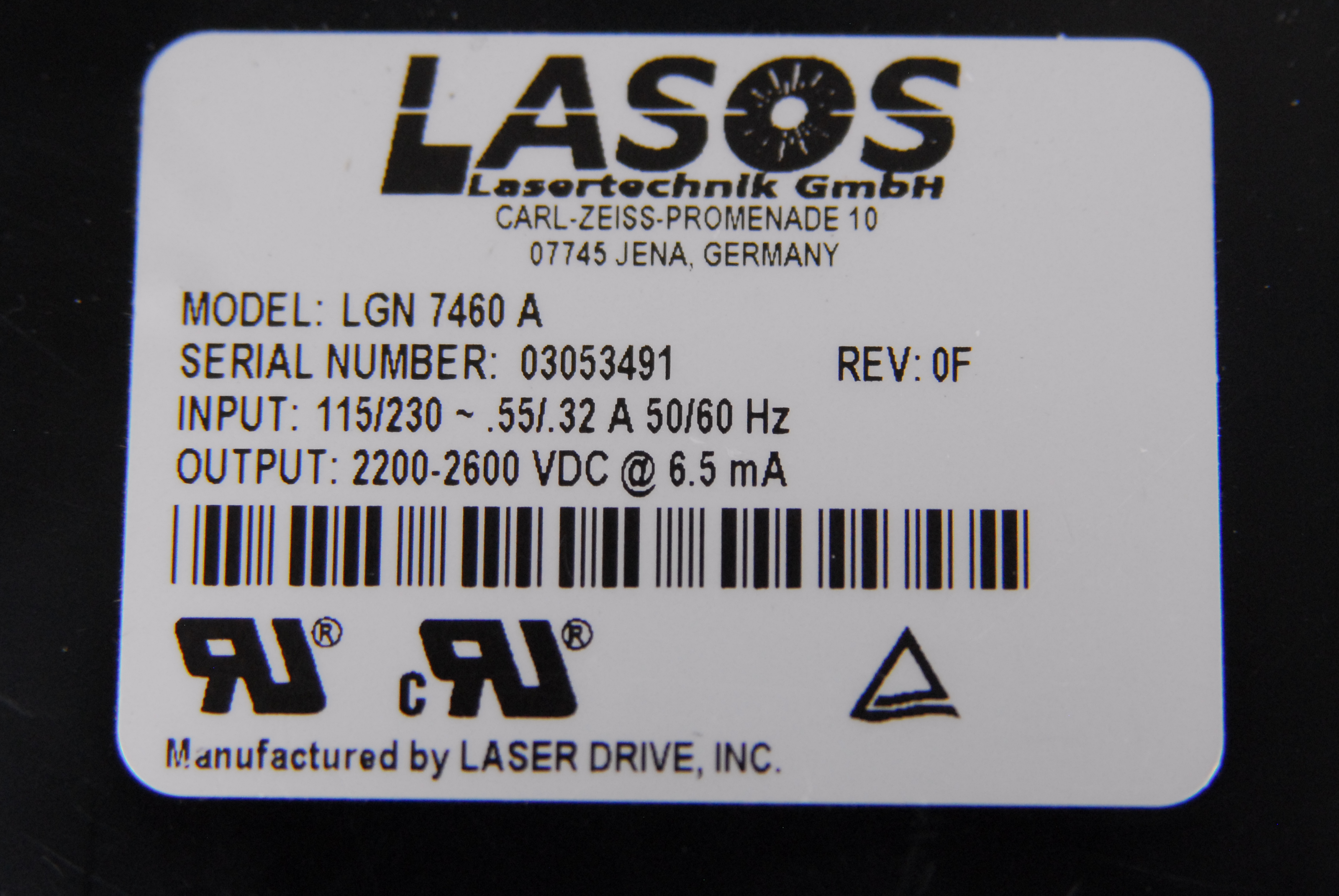Used Lasos LGK 7628-1 He-Ne 633nm Laser Tube Head (Red) w/ LGN 7460 A Power Supply
