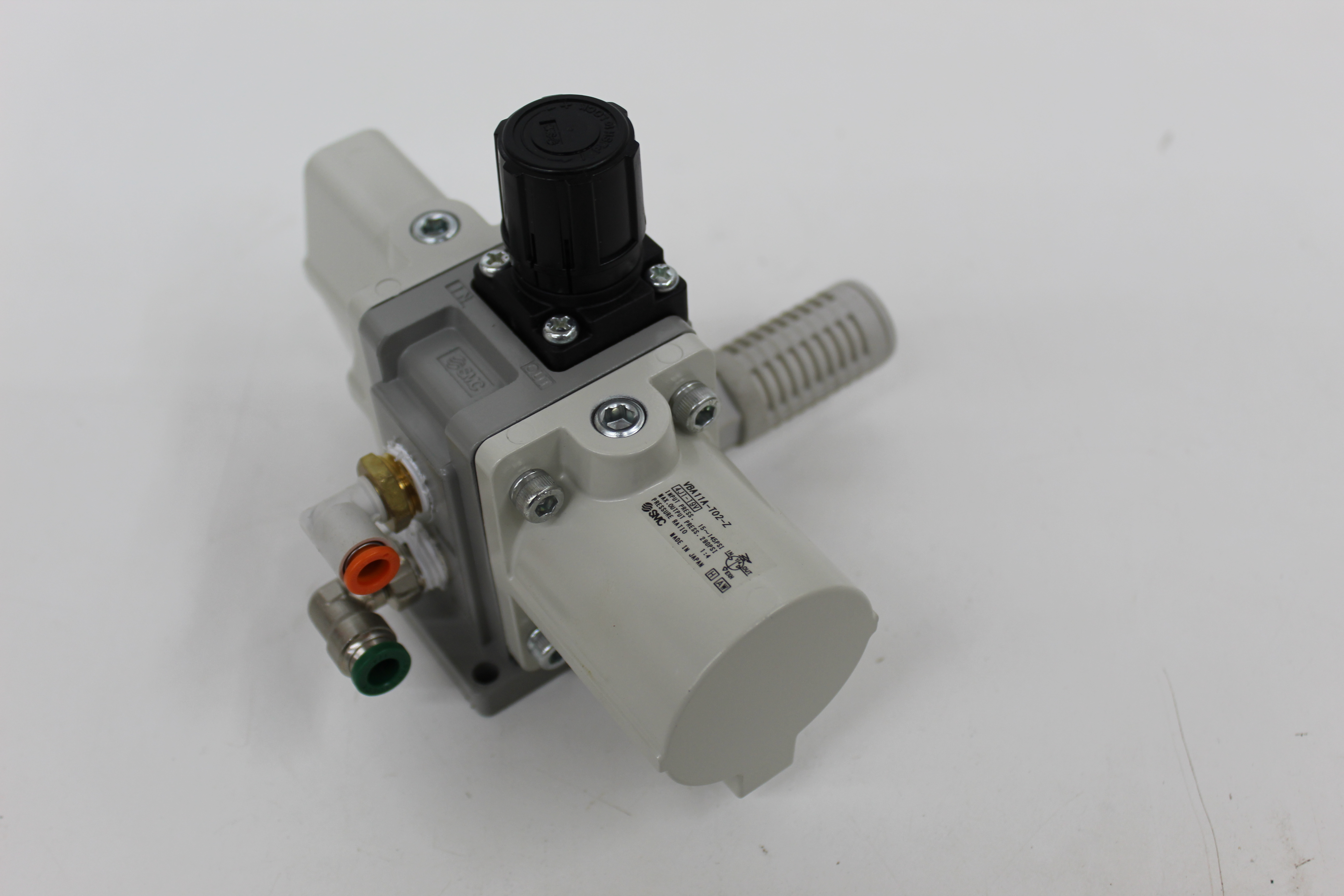 Used SMC VBA11A-T02-Z Pneumatic Air Pressure Booster Regulator 145 PSI In 290 PSI Out
