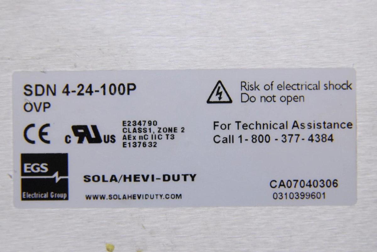 Used SOLA SDN 4-24-100P DIN Rail 24V 4A Power Supply