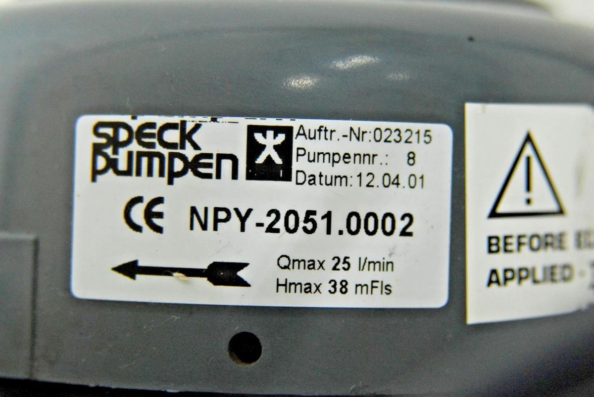 Used Speck Pumpen NPY-2051.0002 Regenerative Turbine Pump (25 l/min, 230V, 1 PH)