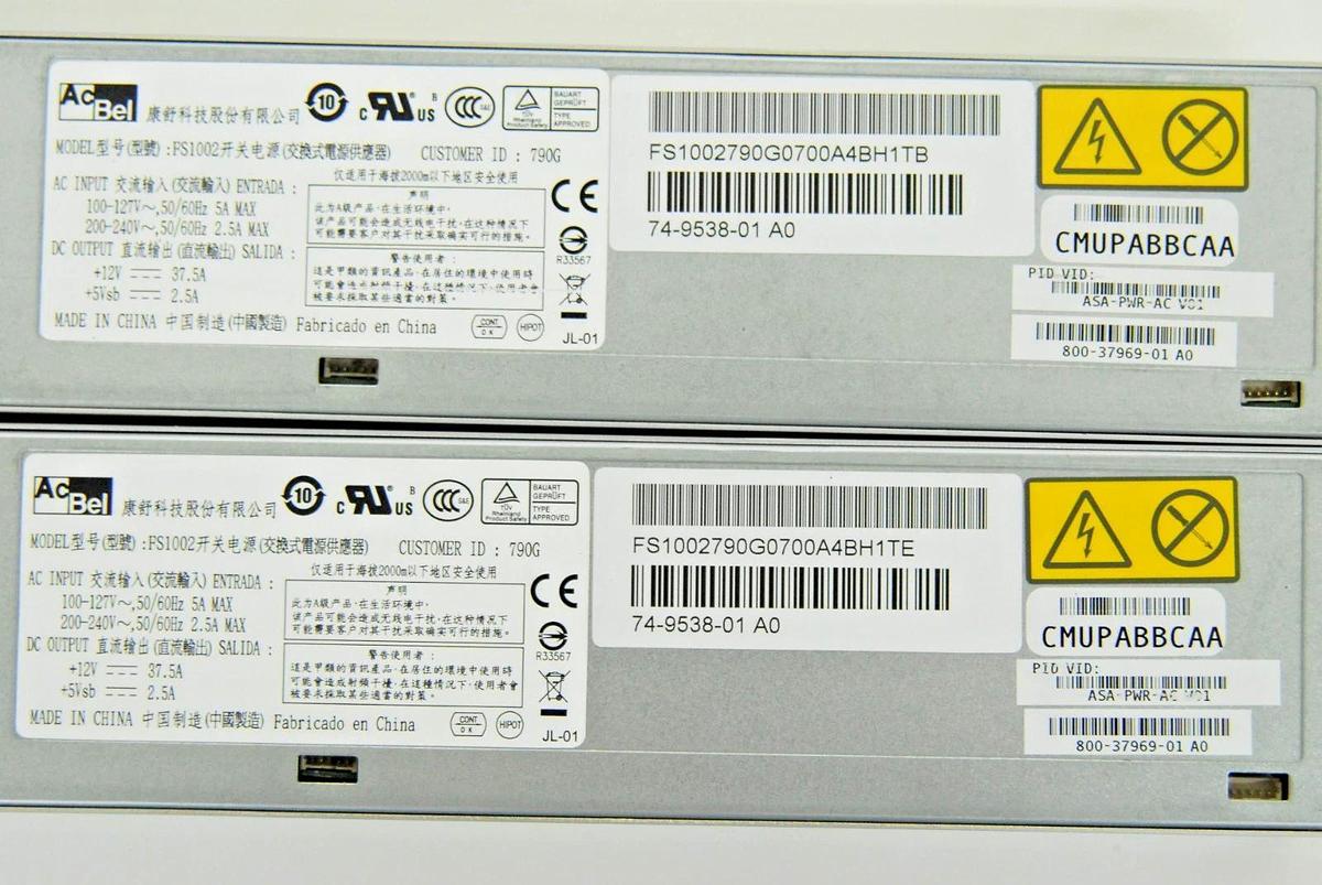 Used Cisco ASA-PWR-AC / AcBel FS1002 450W Switching Power Supply Module - Lot of 2