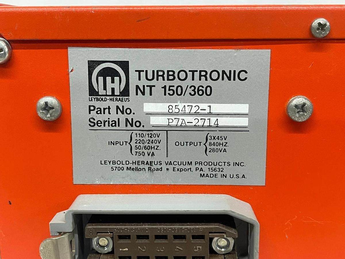 Used Leybold - Heraeus 150/360 TURBOTRONIK NT 85472-1 Turbomolecular Pump Controller