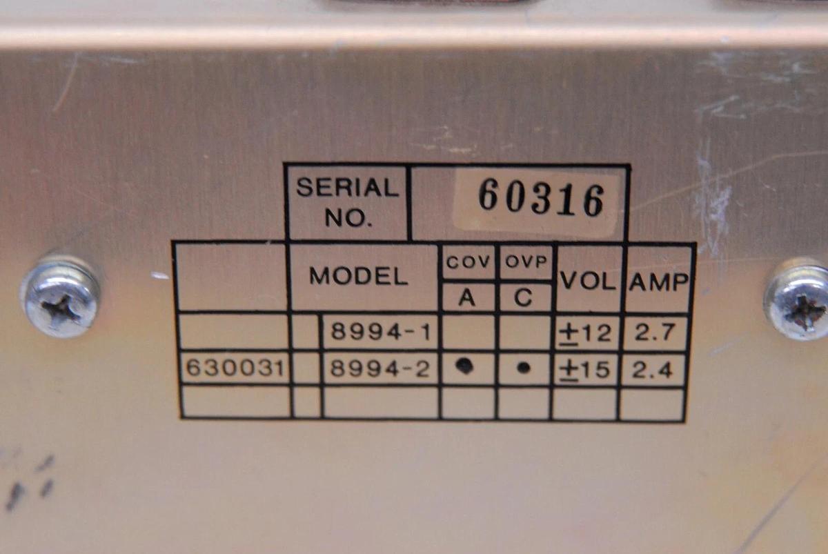 Used Deltron Regulated Power Supply Model 630031, 8994-2 (15V 2.4A)