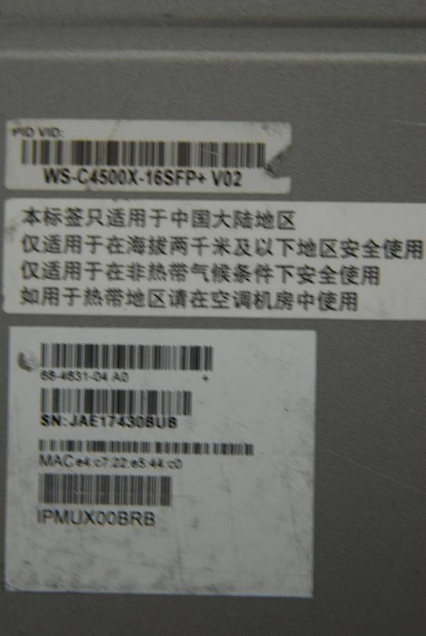 Used Cisco Catalyst 4500-X Series (WS-C4500X-F-16SFP+) 16x10 Gigabit Ethernet Switch